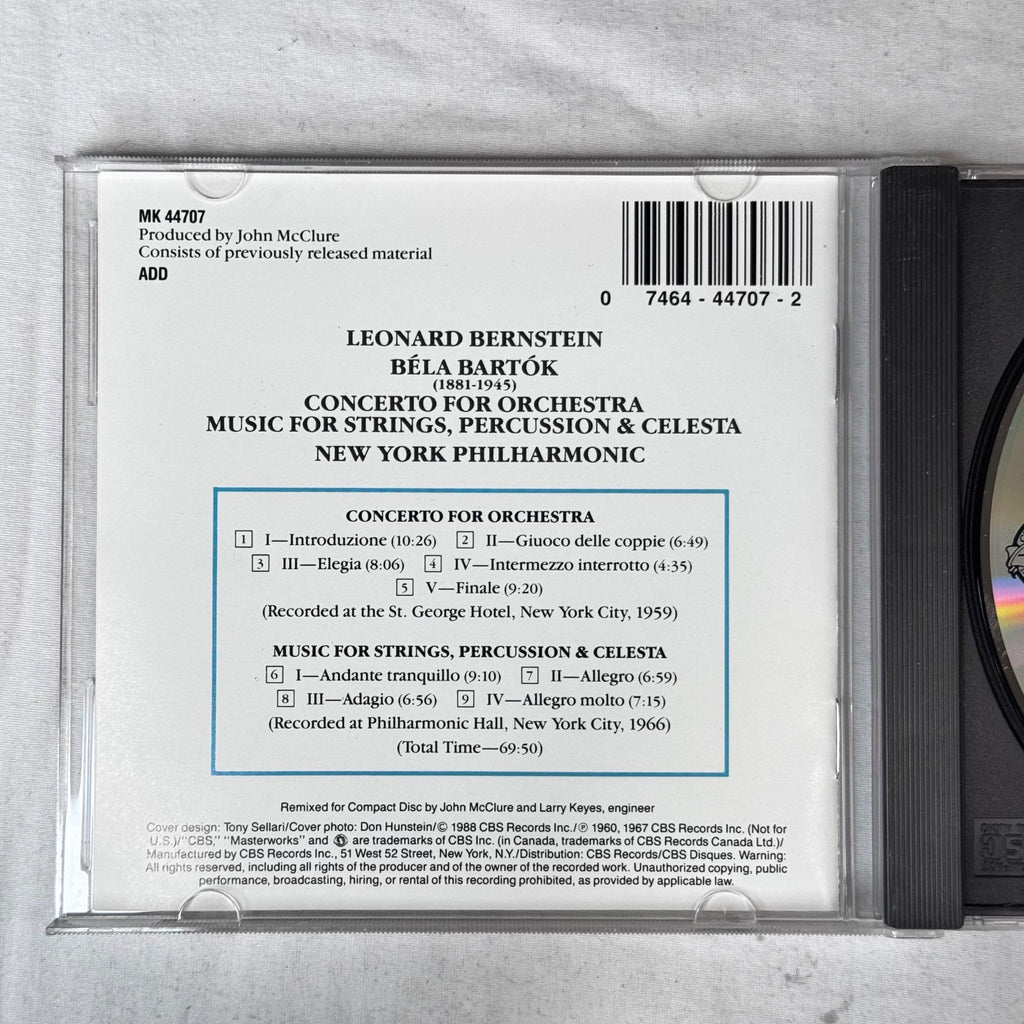 Leonard Bernstein Béla Bartók Concerto CD CBS Masterworks New York Philharmonic