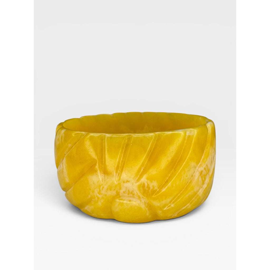 Carved Butterscotch Swirl Lucite Bangle Bracelet Vintage Wide Marbled Yellow