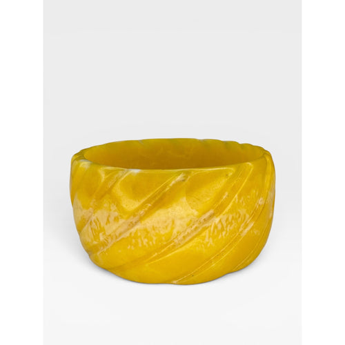 Carved Butterscotch Swirl Lucite Bangle Bracelet Vintage Wide Marbled Yellow