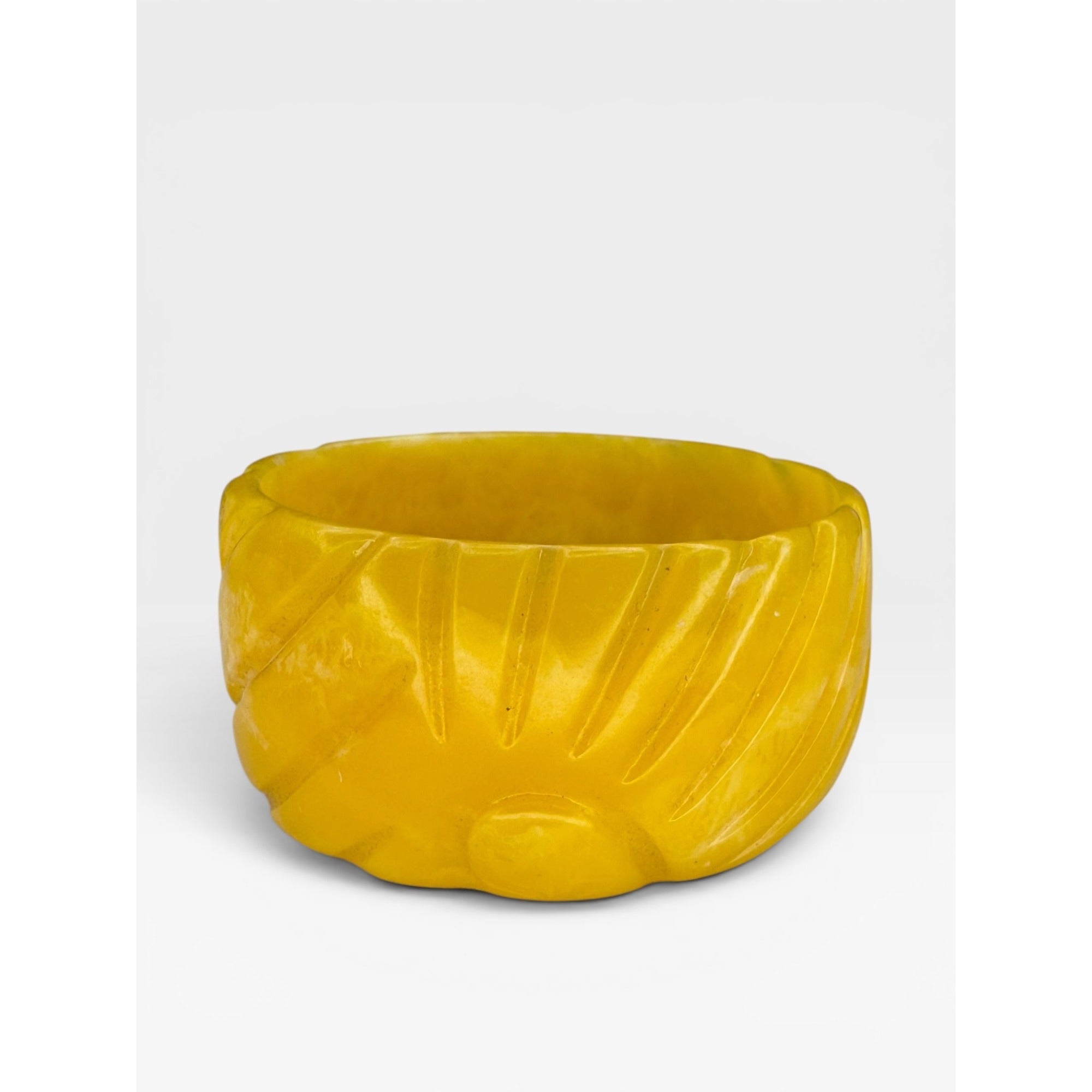 Carved Butterscotch Swirl Lucite Bangle Bracelet Vintage Wide Marbled Yellow