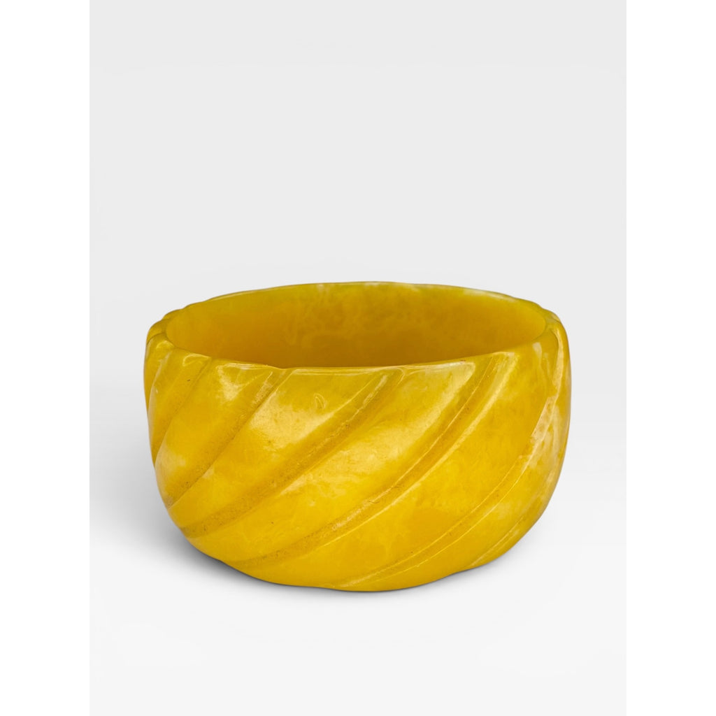 Carved Butterscotch Swirl Lucite Bangle Bracelet Vintage Wide Marbled Yellow