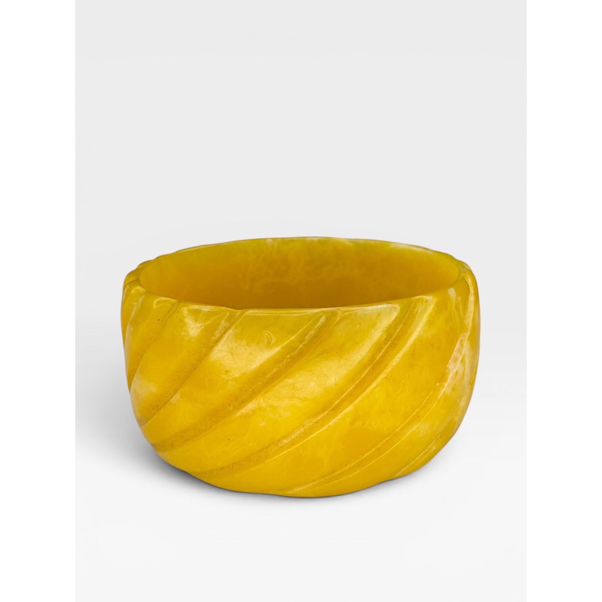 Carved Butterscotch Swirl Lucite Bangle Bracelet Vintage Wide Marbled Yellow