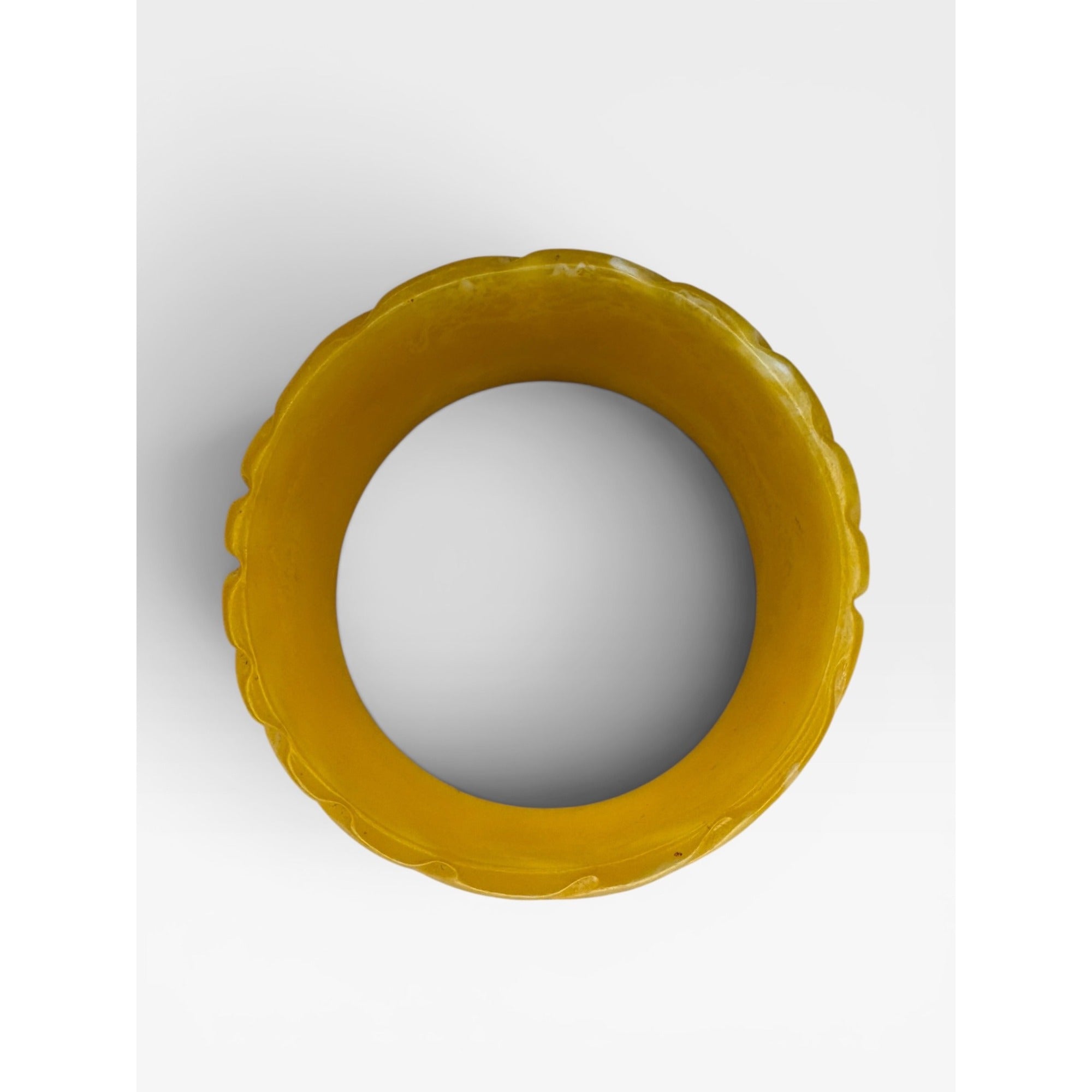 Carved Butterscotch Swirl Lucite Bangle Bracelet Vintage Wide Marbled Yellow