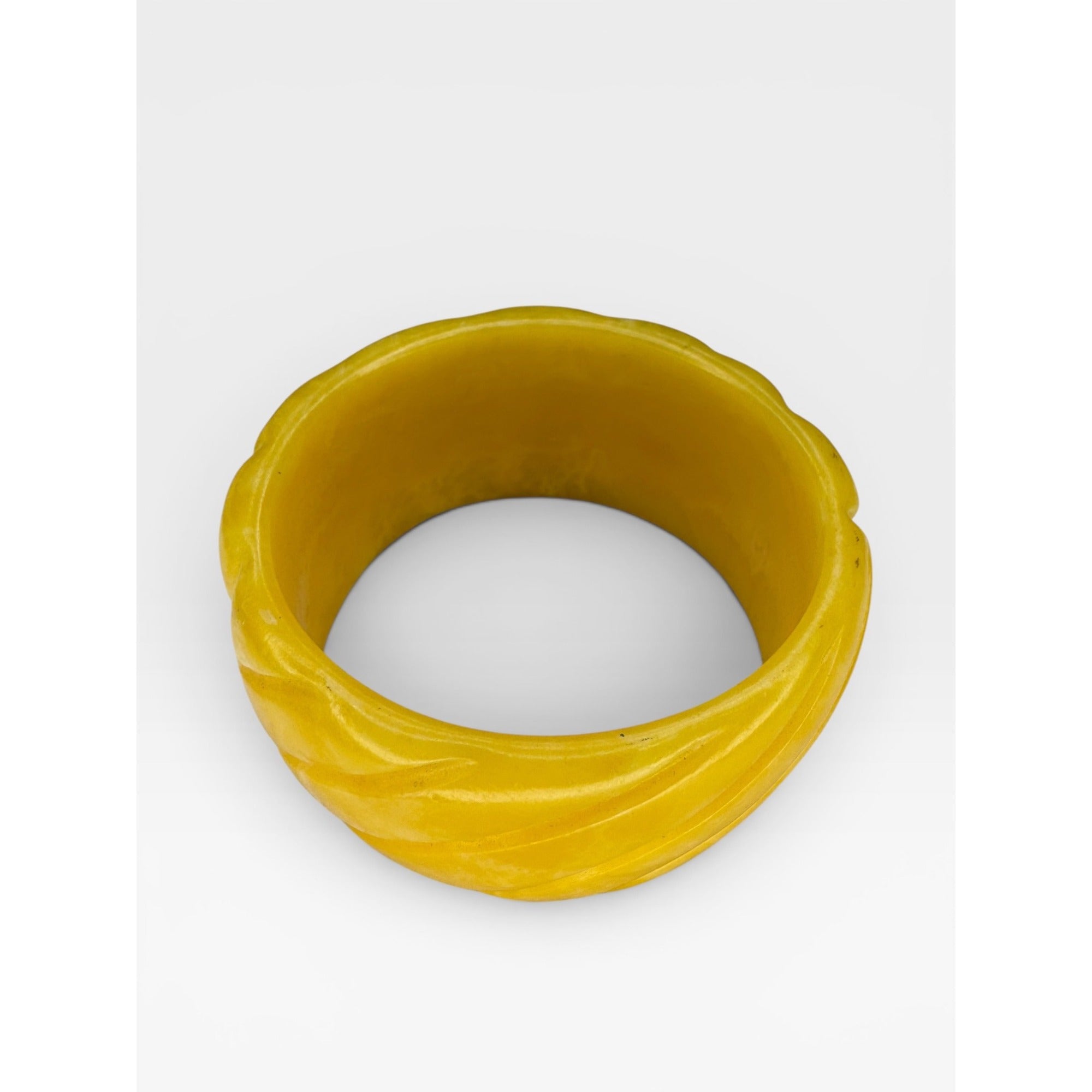 Carved Butterscotch Swirl Lucite Bangle Bracelet Vintage Wide Marbled Yellow