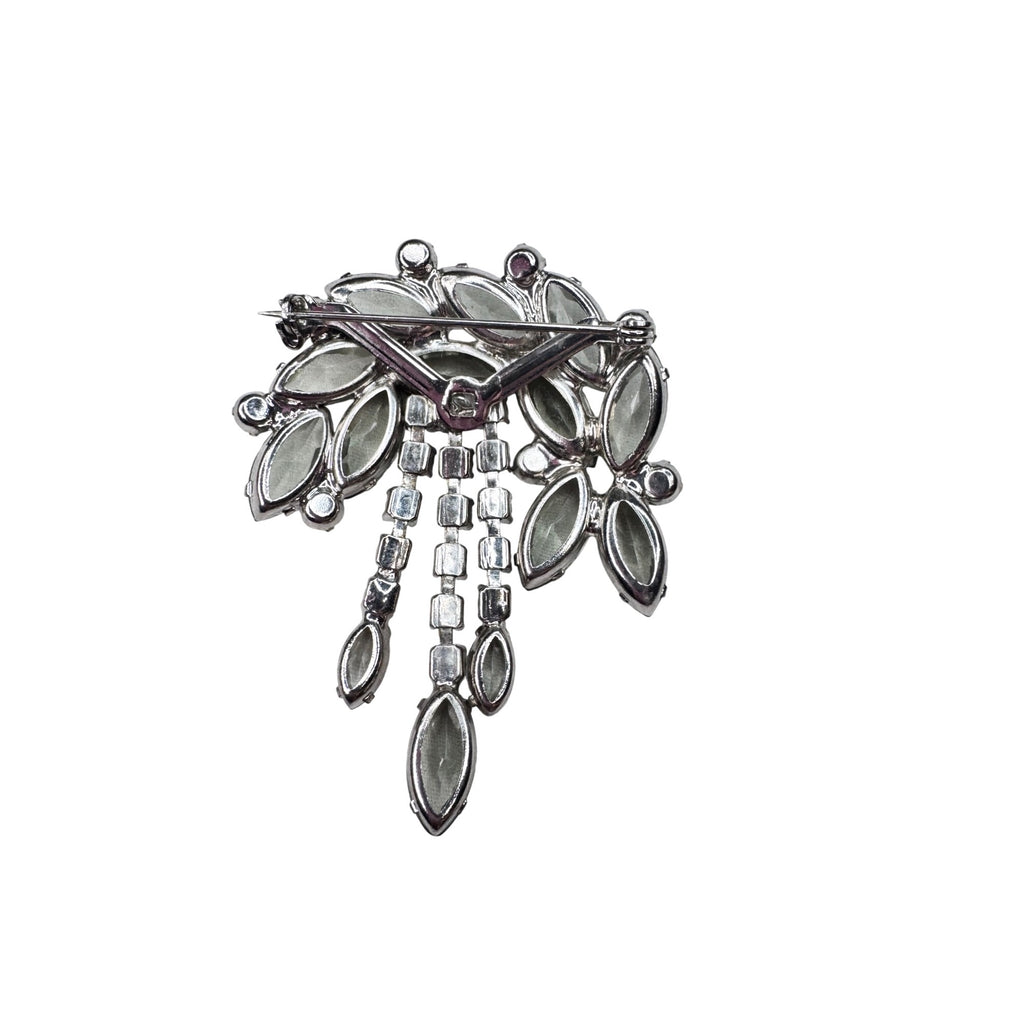 Unsigned Gray Clear Crystal Dangle Brooch Silver Tone Cascade 1950s Vintage
