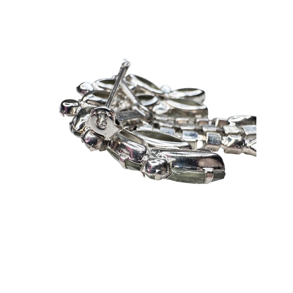 Unsigned Gray Clear Crystal Dangle Brooch Silver Tone Cascade 1950s Vintage
