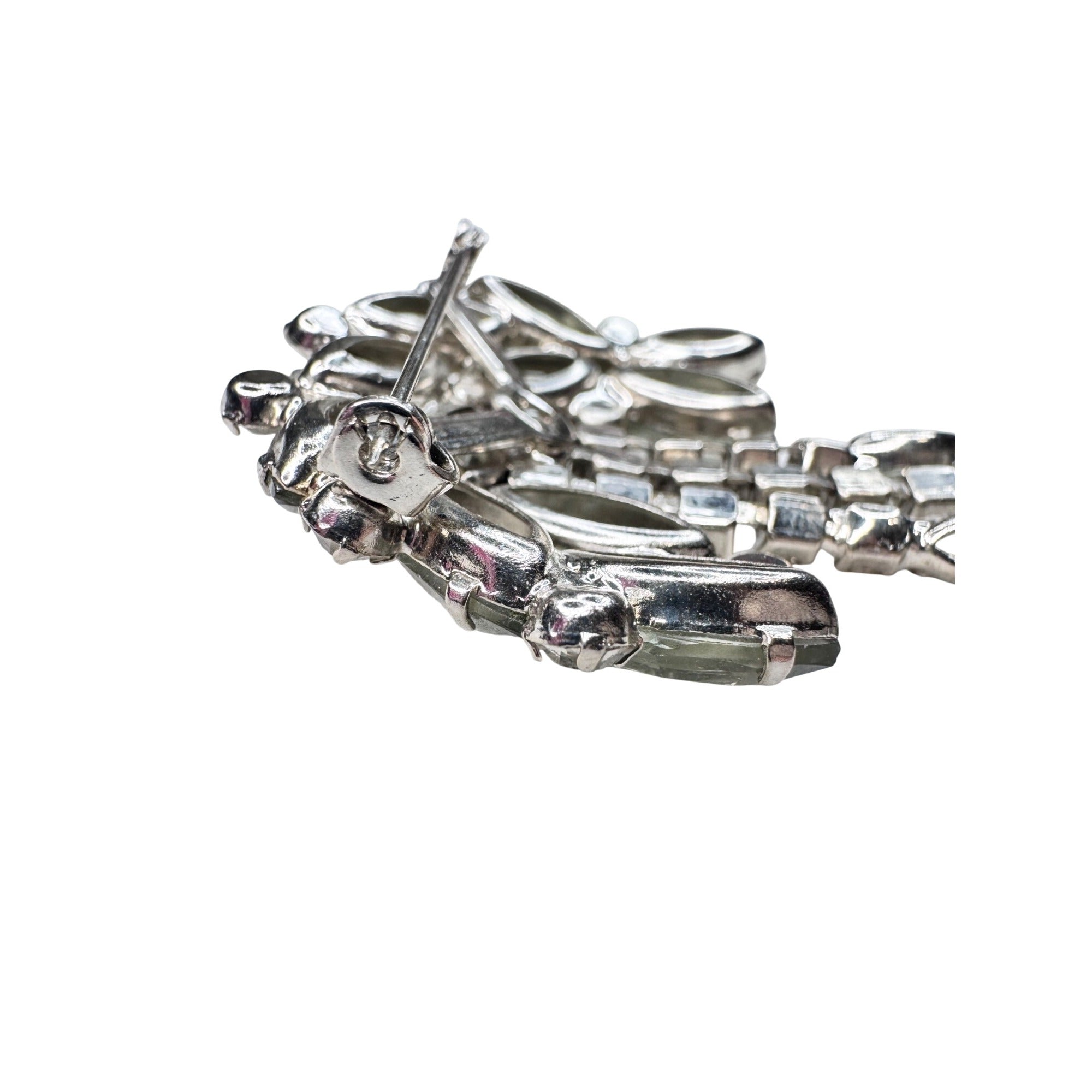Unsigned Gray Clear Crystal Dangle Brooch Silver Tone Cascade 1950s Vintage