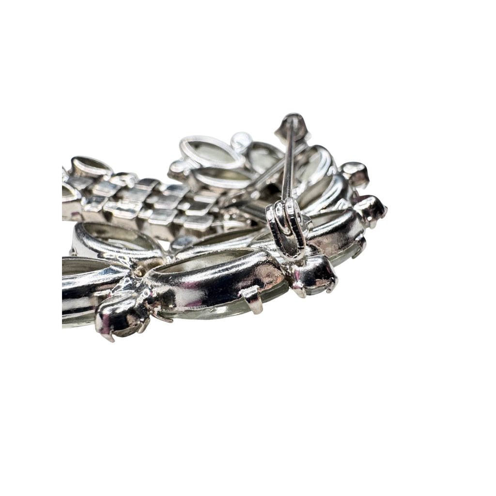 Unsigned Gray Clear Crystal Dangle Brooch Silver Tone Cascade 1950s Vintage
