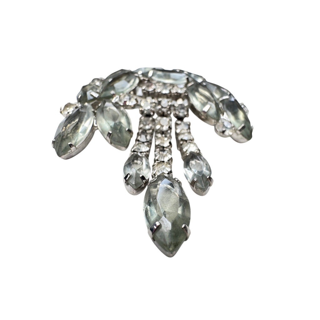 Unsigned Gray Clear Crystal Dangle Brooch Silver Tone Cascade 1950s Vintage