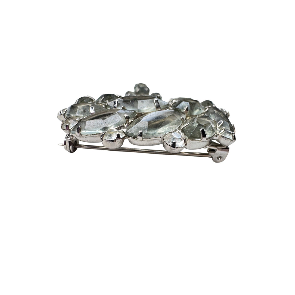 Unsigned Gray Clear Crystal Dangle Brooch Silver Tone Cascade 1950s Vintage