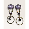 1990s Purple Amethyst Stone Beaded Hoop Dangle Pierced Earrings 2.28" Vintage