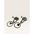 1990s Purple Amethyst Stone Beaded Hoop Dangle Pierced Earrings 2.28" Vintage