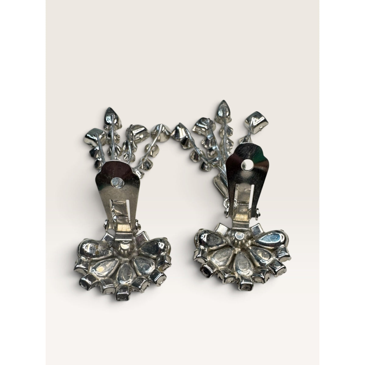 1950s Clear Crystal Rhinestone Chandelier Waterfall Clip Earrings 2.79" Vintage