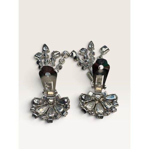 1950s Clear Crystal Rhinestone Chandelier Waterfall Clip Earrings 2.79" Vintage