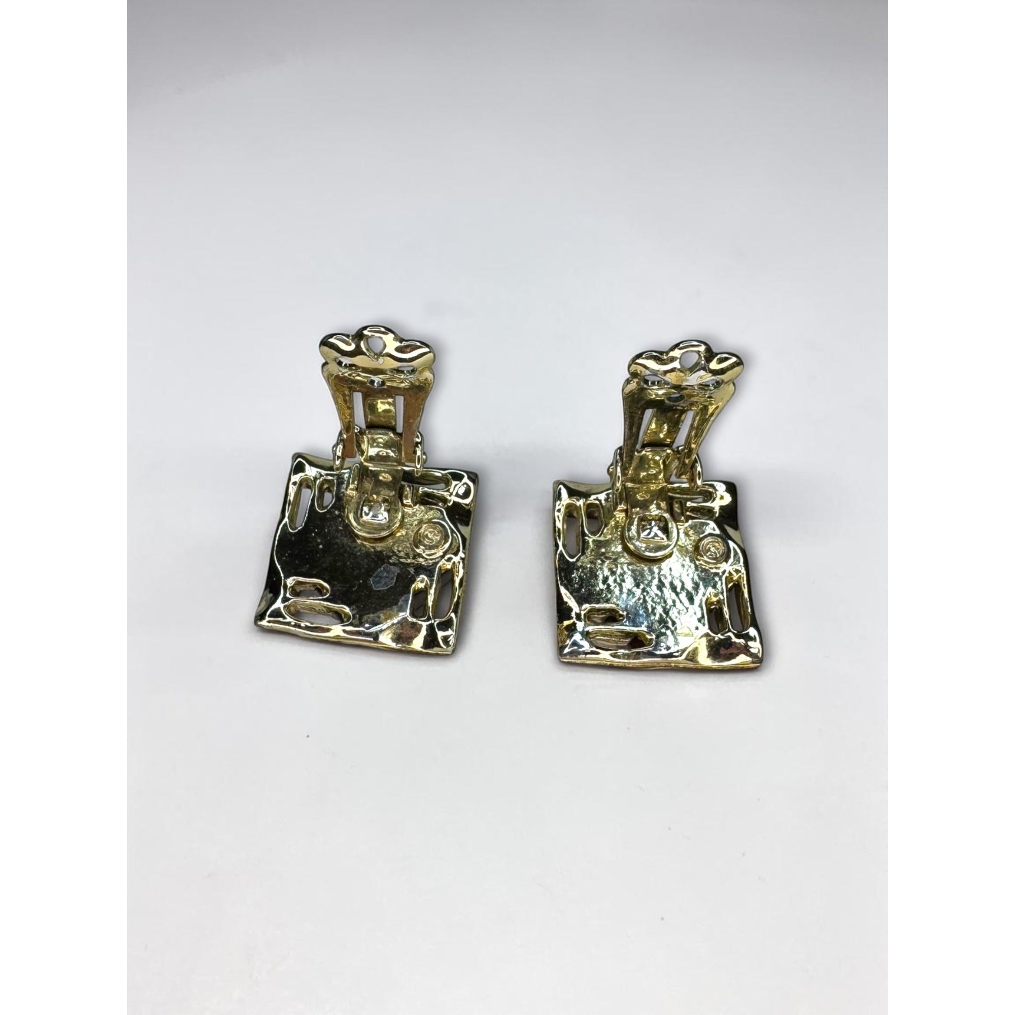 Coro Brown Moonglow Lucite Square Clip On Earrings Gold Tone 1960s Vintage