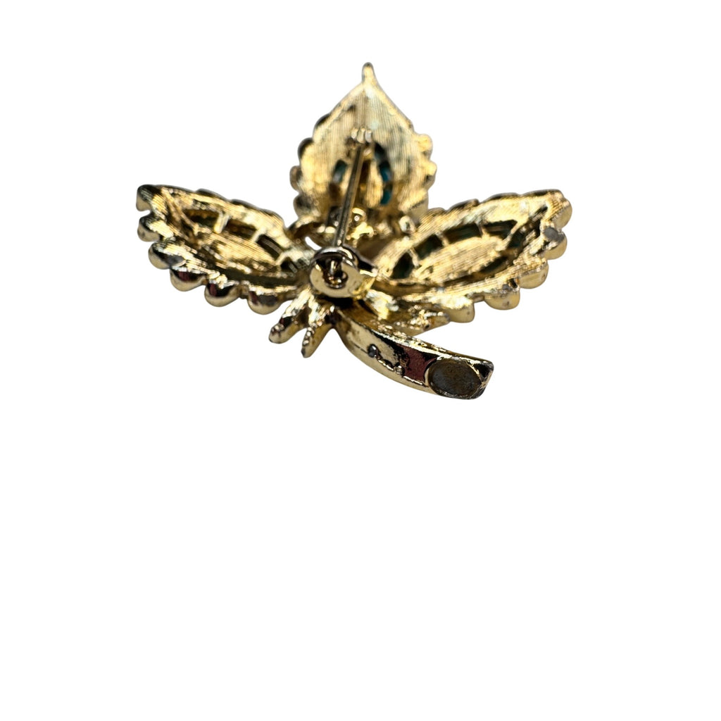 Leaf Brooch Turquoise Acrylic Cabochon Gold Tone Textured 1960s Vintage