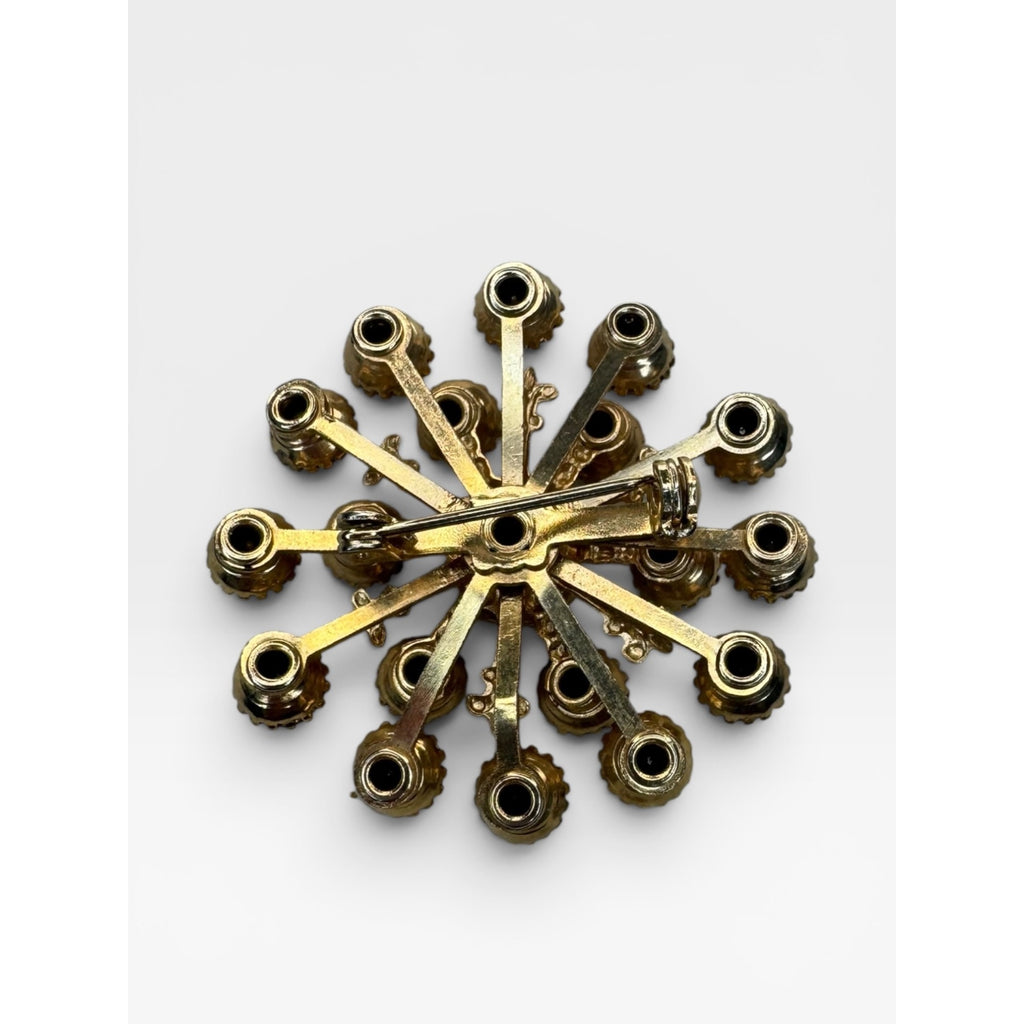 Lavender Crystal Starburst Snowflake Brooch Gold Tone Rhinestone Pin