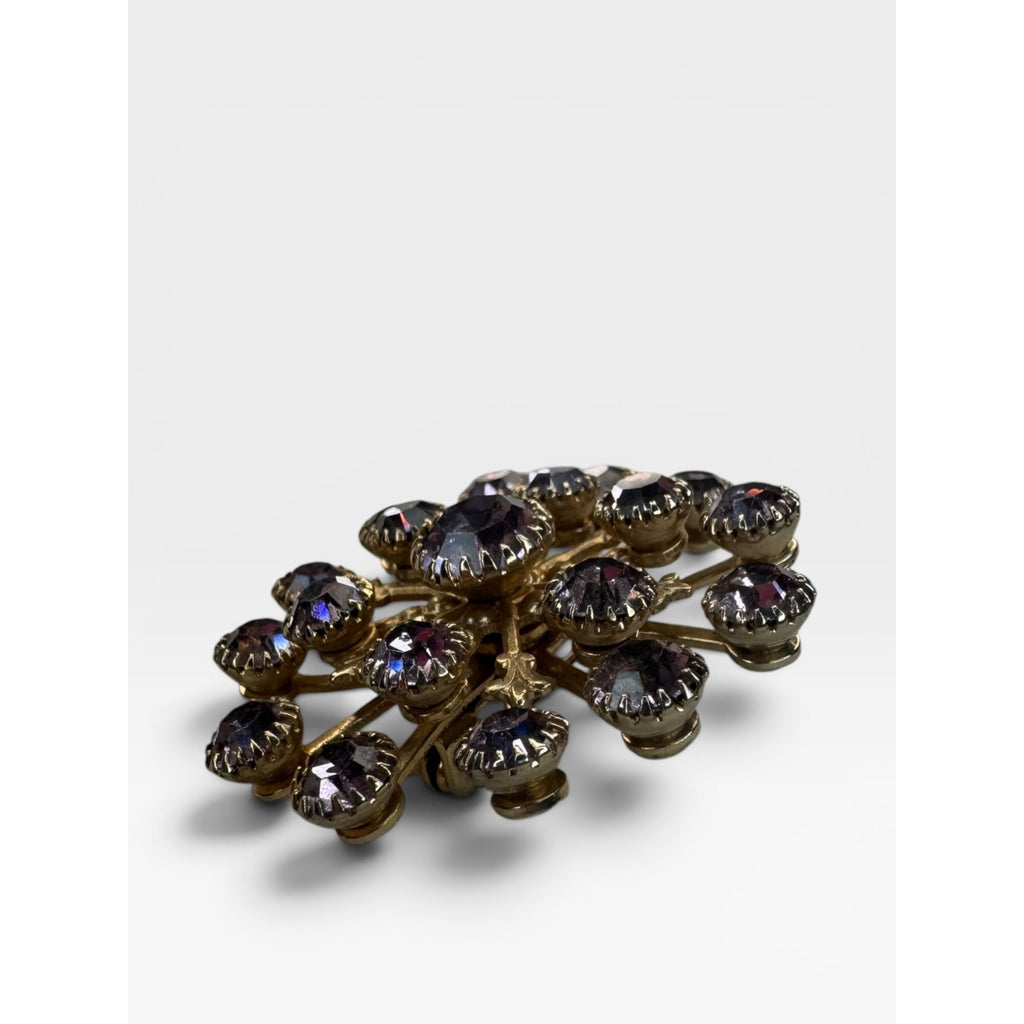 Lavender Crystal Starburst Snowflake Brooch Gold Tone Rhinestone Pin