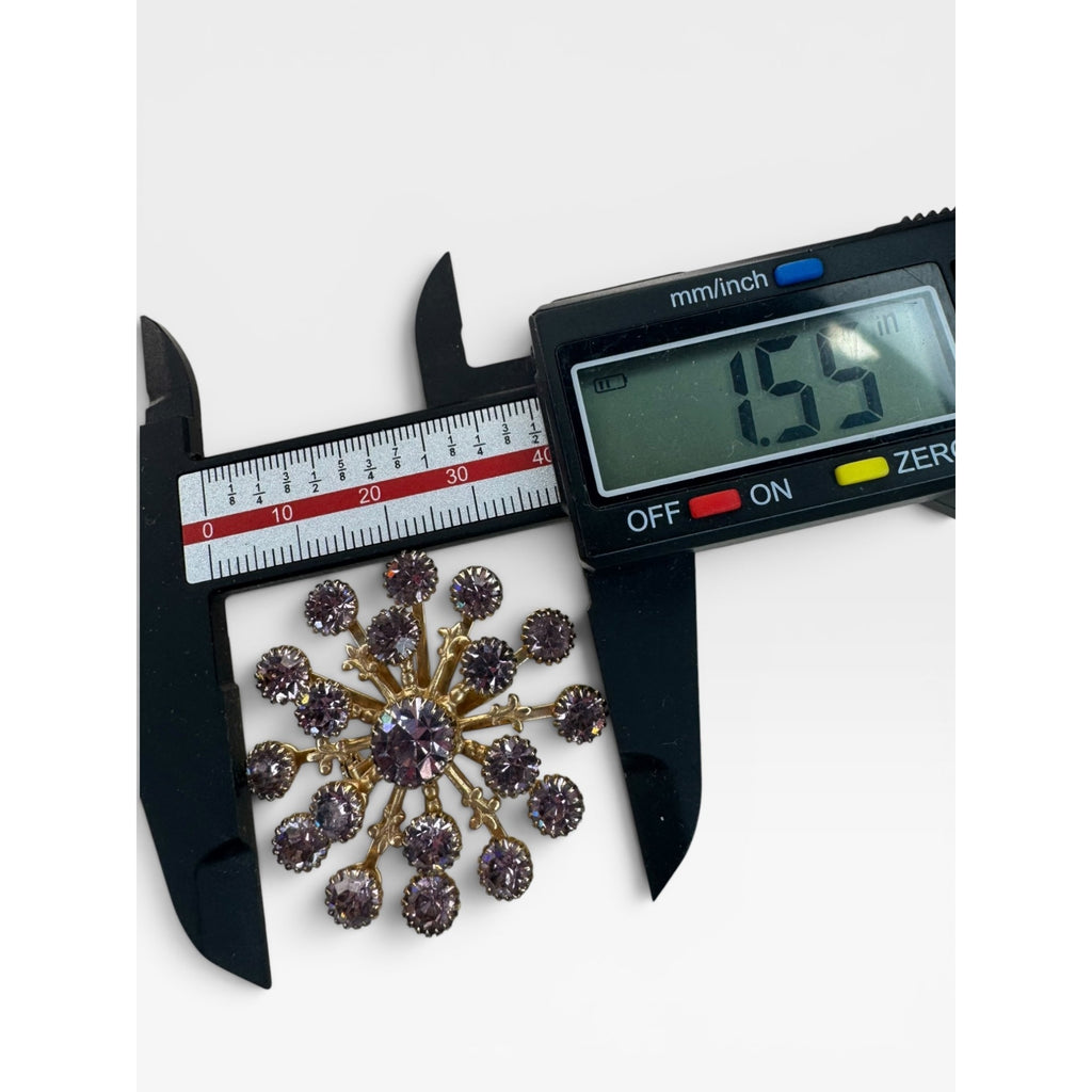 Lavender Crystal Starburst Snowflake Brooch Gold Tone Rhinestone Pin