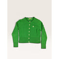 Brooks Brothers Women's M Cable Knit Cardigan Sweater Green Navy Tipped Logo