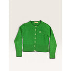 Brooks Brothers Women's M Cable Knit Cardigan Sweater Green Navy Tipped Logo