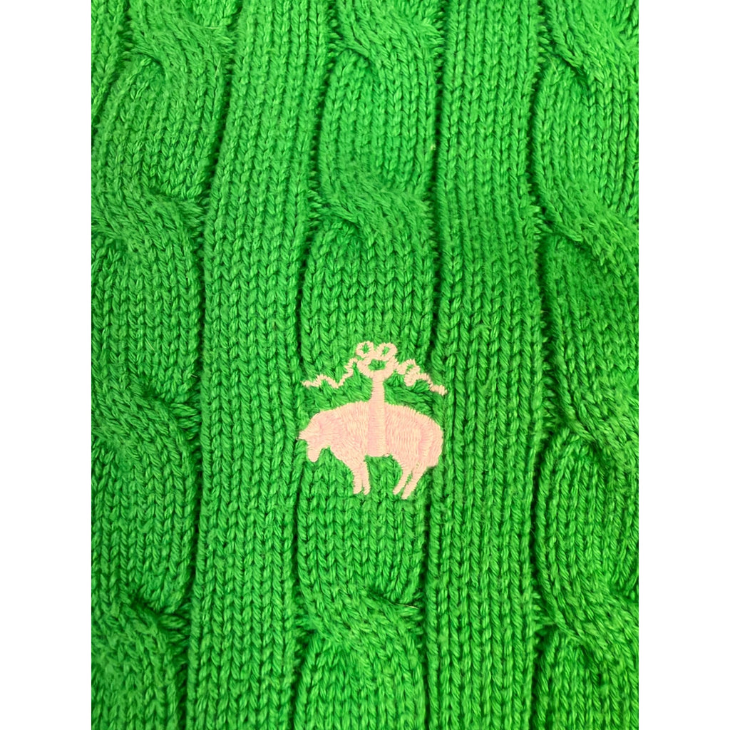 Brooks Brothers Women's M Cable Knit Cardigan Sweater Green Navy Tipped Logo