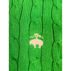 Brooks Brothers Women's M Cable Knit Cardigan Sweater Green Navy Tipped Logo