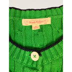 Brooks Brothers Women's M Cable Knit Cardigan Sweater Green Navy Tipped Logo