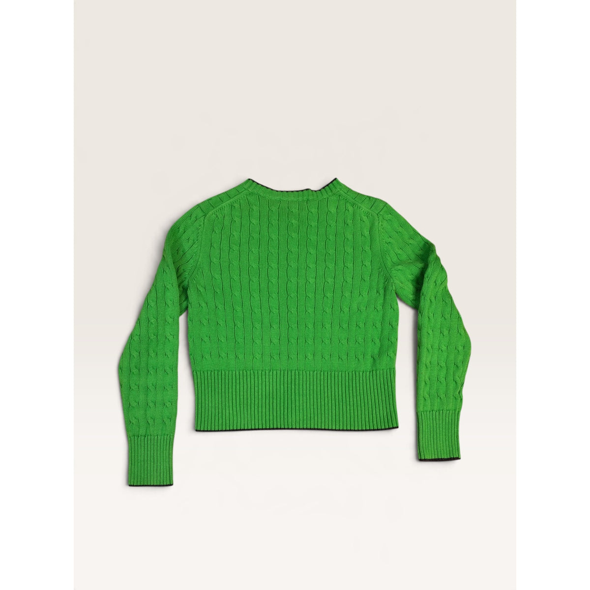 Brooks Brothers Women's M Cable Knit Cardigan Sweater Green Navy Tipped Logo