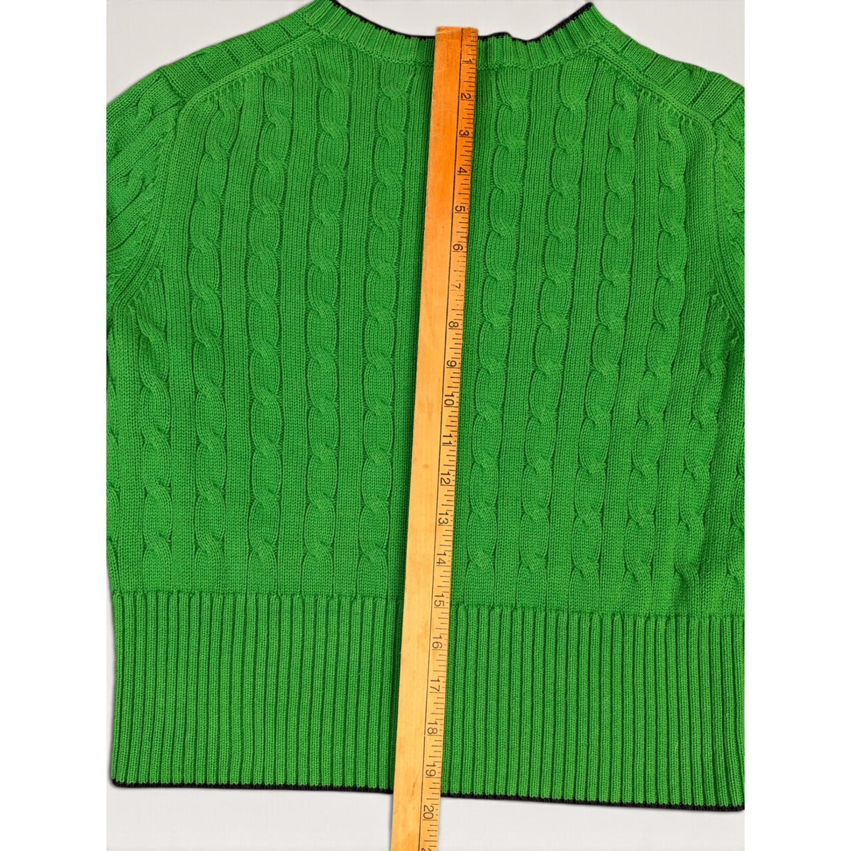 Brooks Brothers Women's M Cable Knit Cardigan Sweater Green Navy Tipped Logo