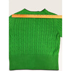 Brooks Brothers Women's M Cable Knit Cardigan Sweater Green Navy Tipped Logo