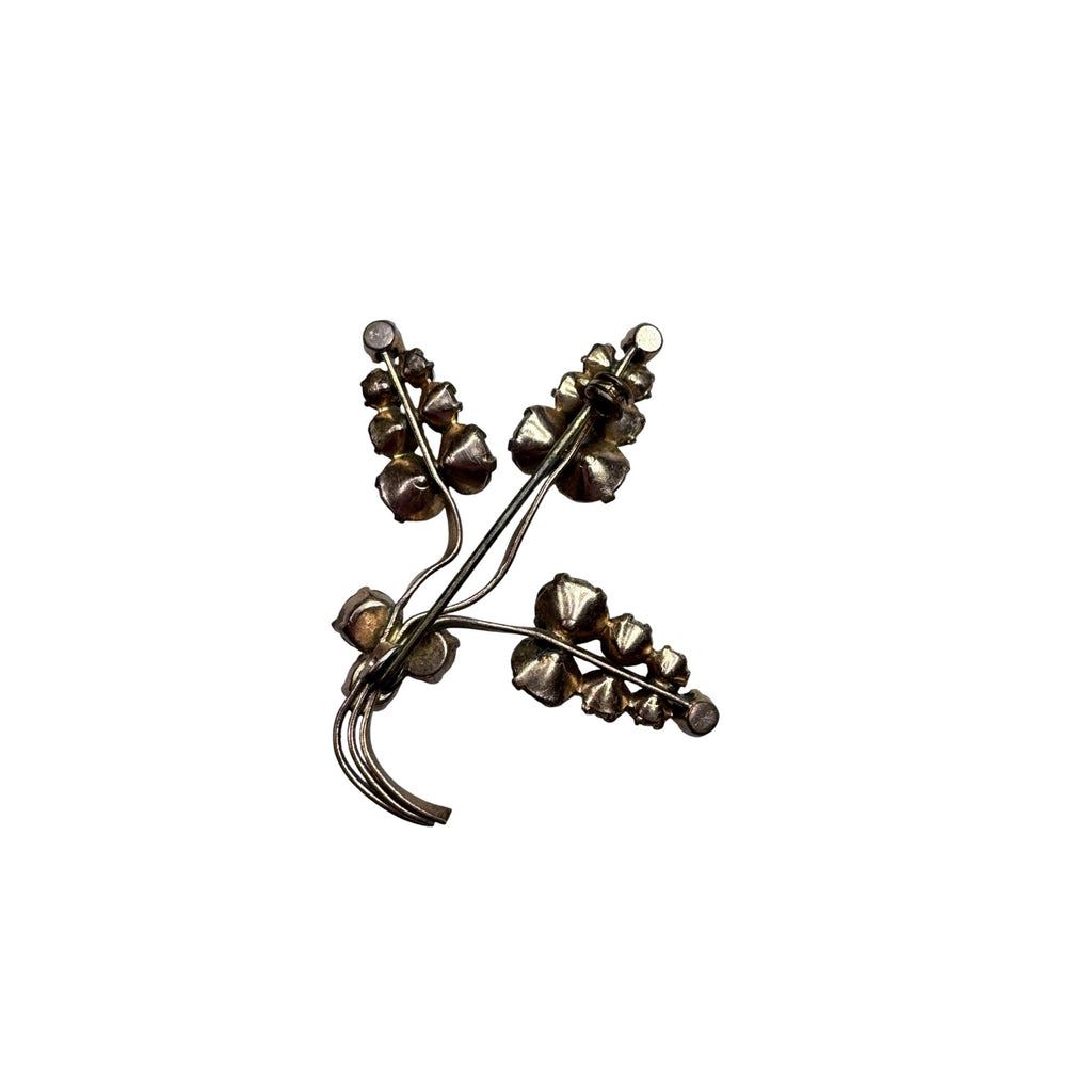 Vintage Unsigned Clear Crystal Floral Spray Brooch Gold Tone 1.96”