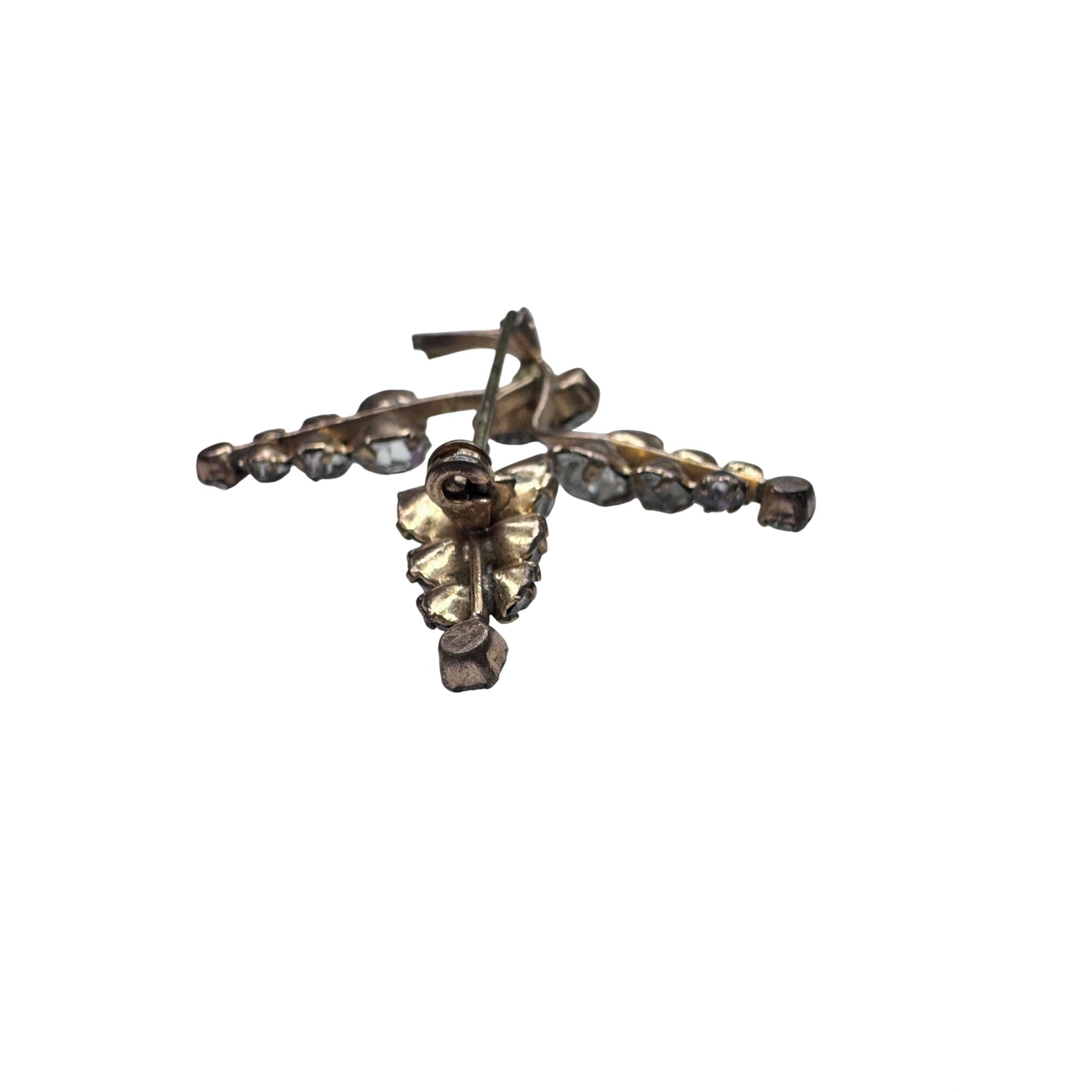 Vintage Unsigned Clear Crystal Floral Spray Brooch Gold Tone 1.96”