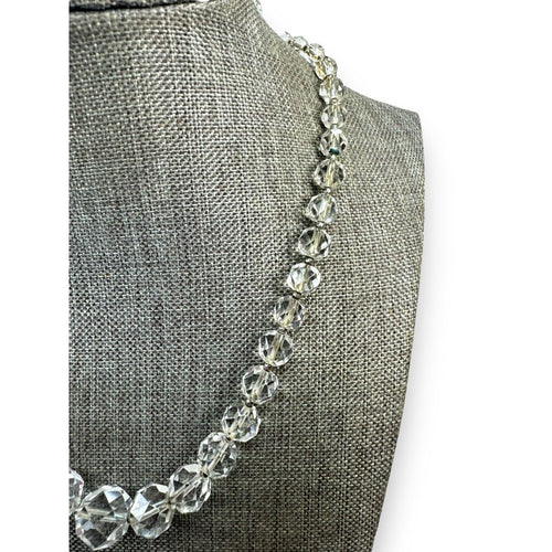 Art Deco Crystal Bead Necklace Clear Faceted Glass 14"–16"
