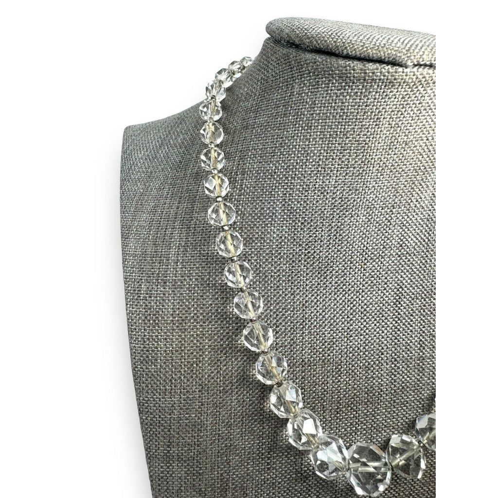 Art Deco Crystal Bead Necklace Clear Faceted Glass 14"–16"