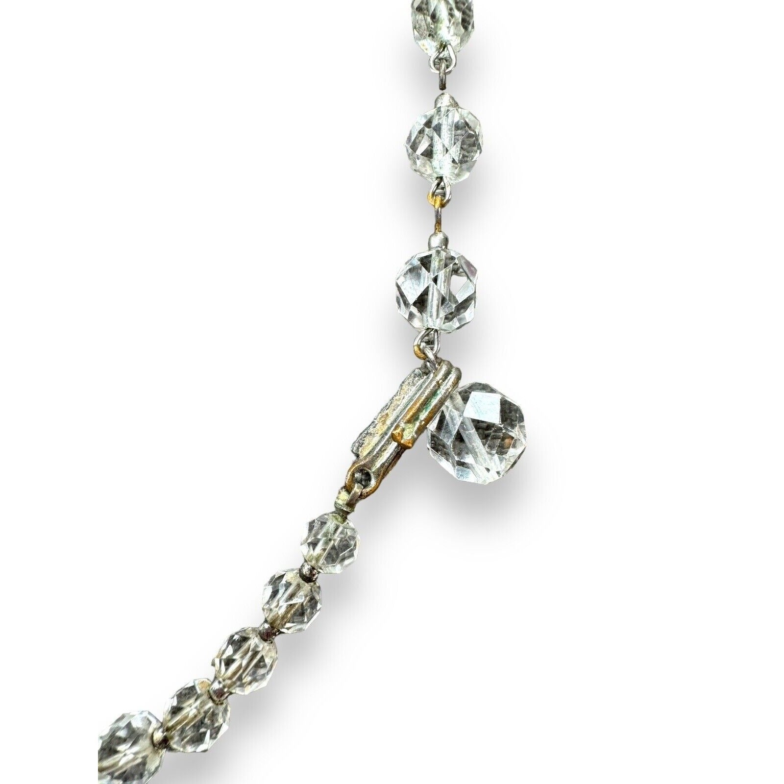Art Deco Crystal Bead Necklace Clear Faceted Glass 14"–16"