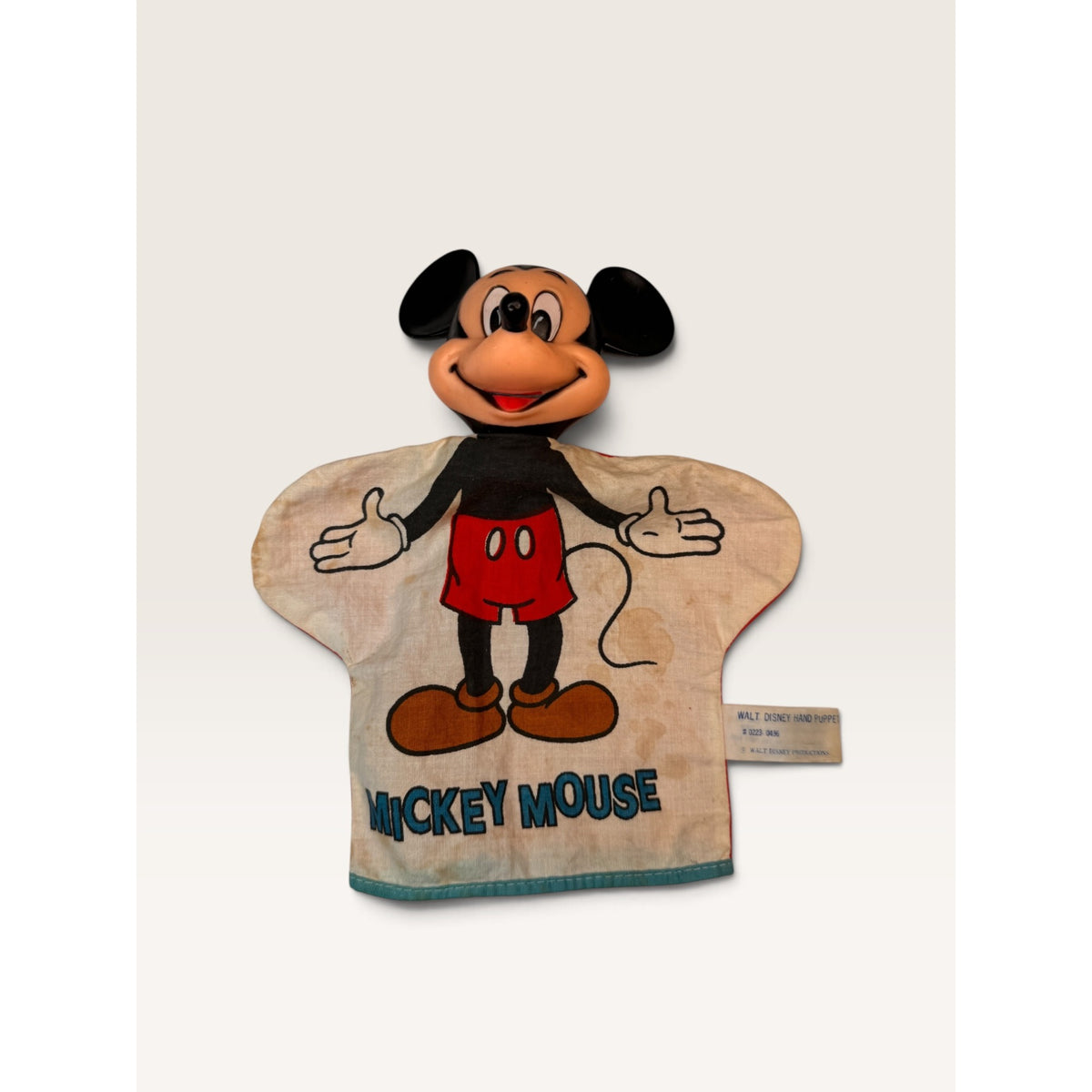 Vintage Mickey Mouse Hand Puppet Vinyl Head Fabric Disney Distributing Toy 10"