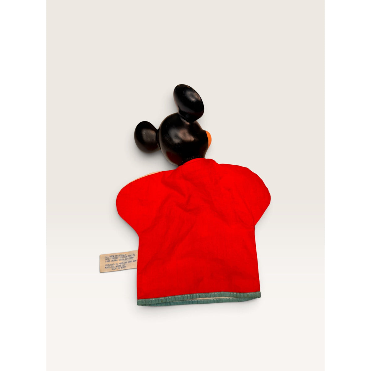 Vintage Mickey Mouse Hand Puppet Vinyl Head Fabric Disney Distributing Toy 10"