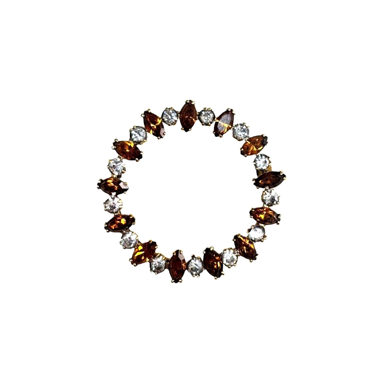 Carl Art clear Topaz Crystal Circle Wreath Brooch 12k GF 1.31” Vintage