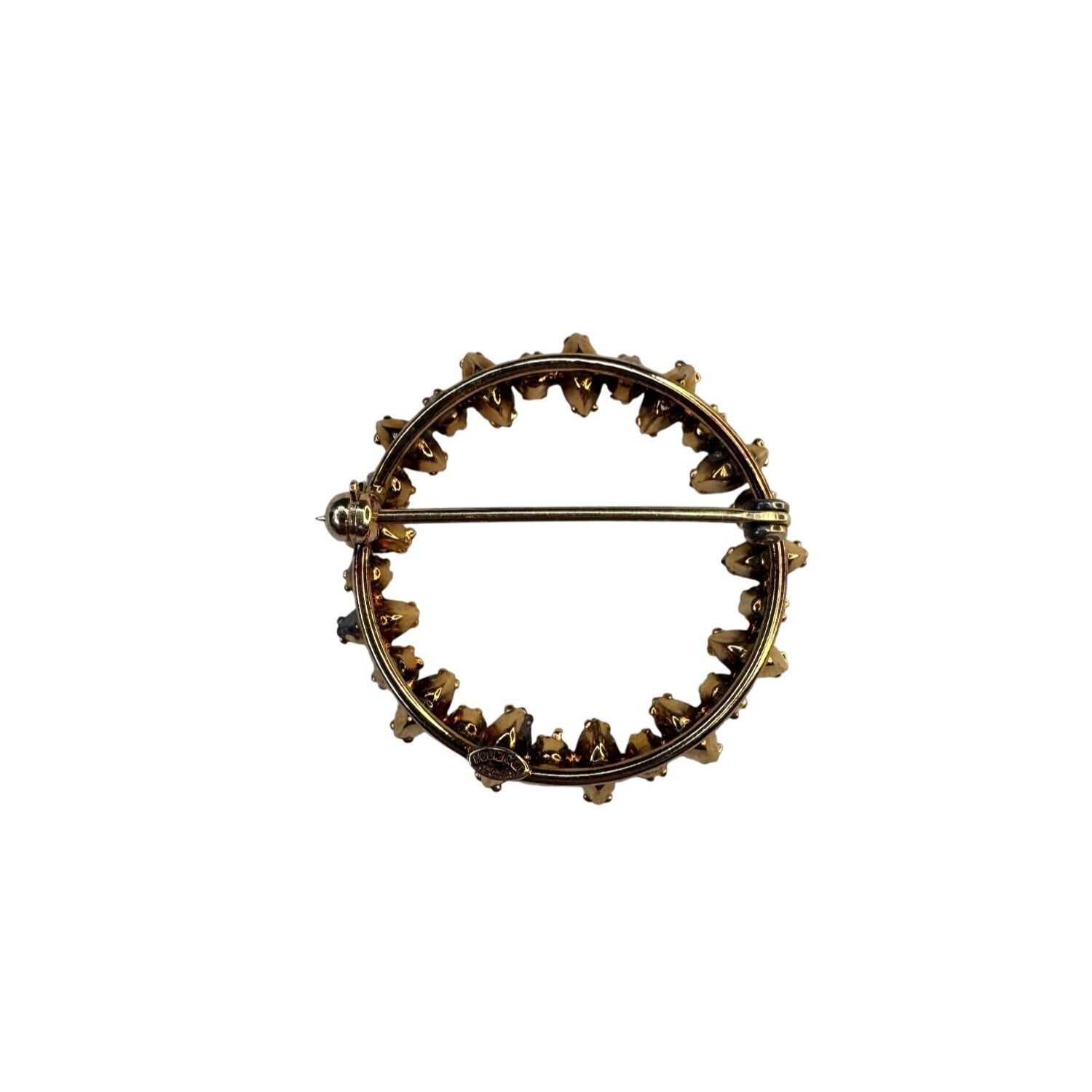 Carl Art clear Topaz Crystal Circle Wreath Brooch 12k GF 1.31” Vintage