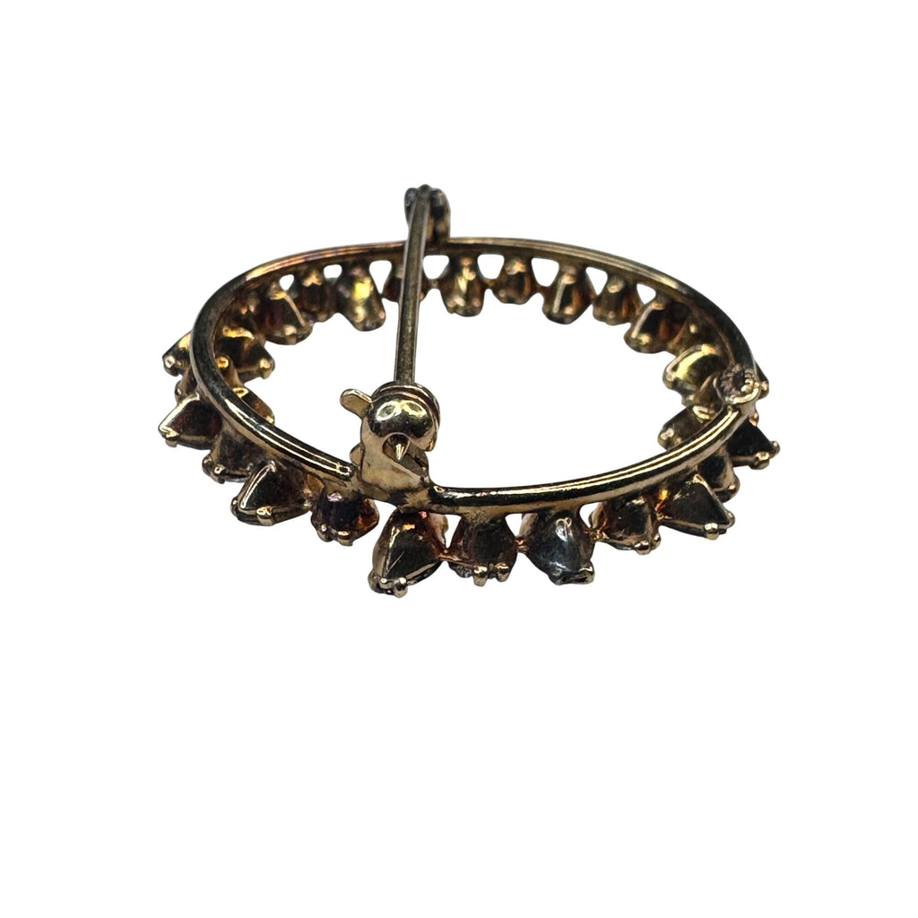 Carl Art clear Topaz Crystal Circle Wreath Brooch 12k GF 1.31” Vintage