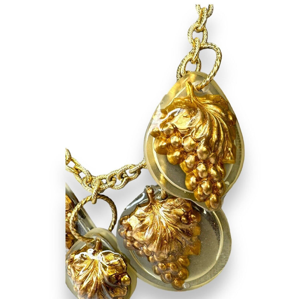 Artisan Gay Isber Statement Necklace Gold Grape Charms Resin Mixed Media 19”
