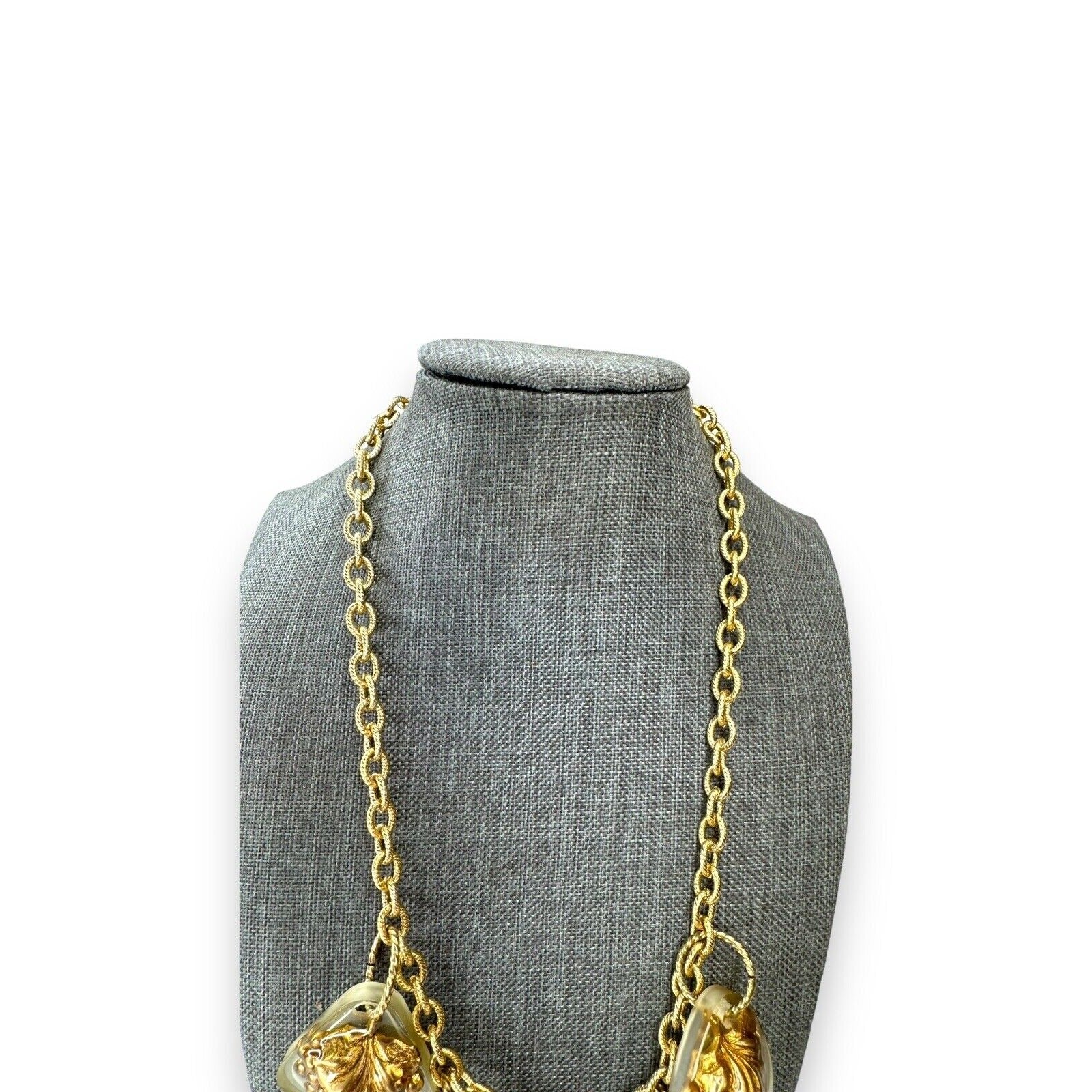 Artisan Gay Isber Statement Necklace Gold Grape Charms Resin Mixed Media 19”