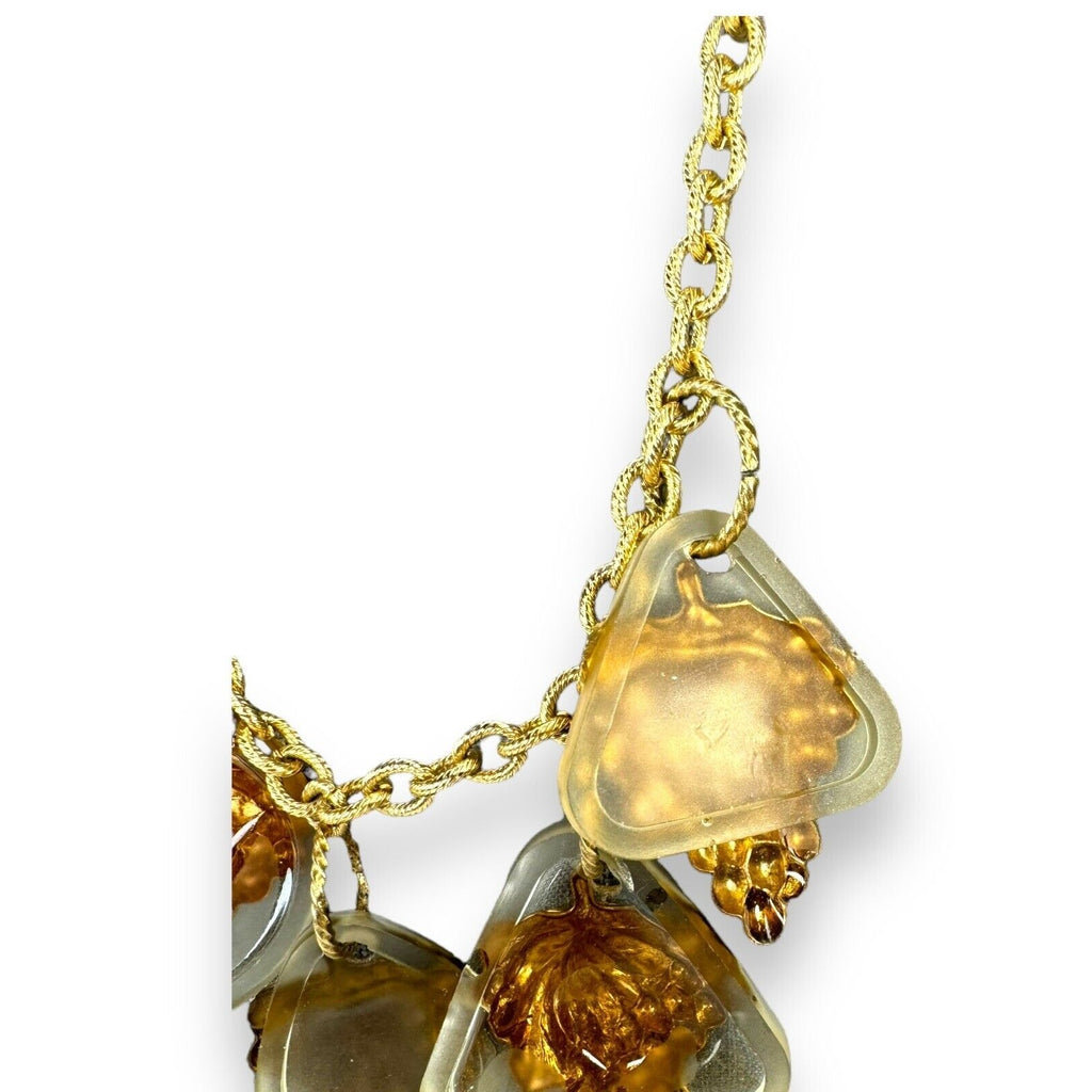 Artisan Gay Isber Statement Necklace Gold Grape Charms Resin Mixed Media 19”