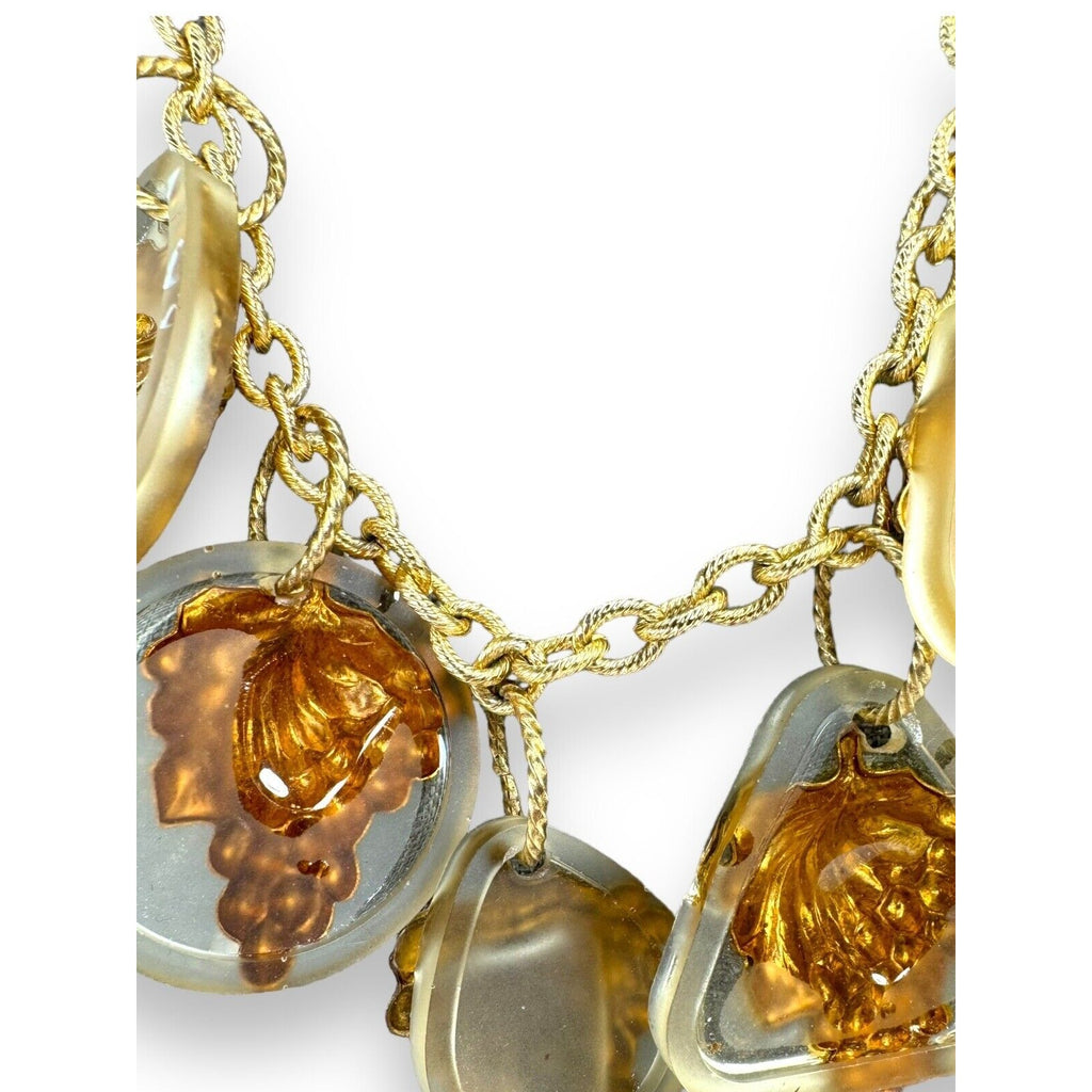 Artisan Gay Isber Statement Necklace Gold Grape Charms Resin Mixed Media 19”