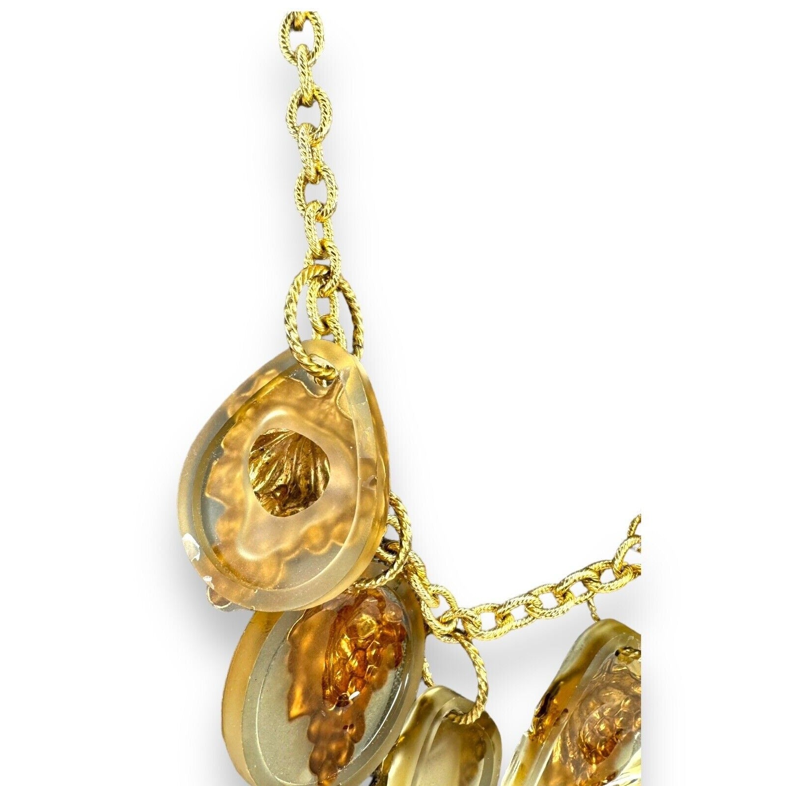 Artisan Gay Isber Statement Necklace Gold Grape Charms Resin Mixed Media 19”