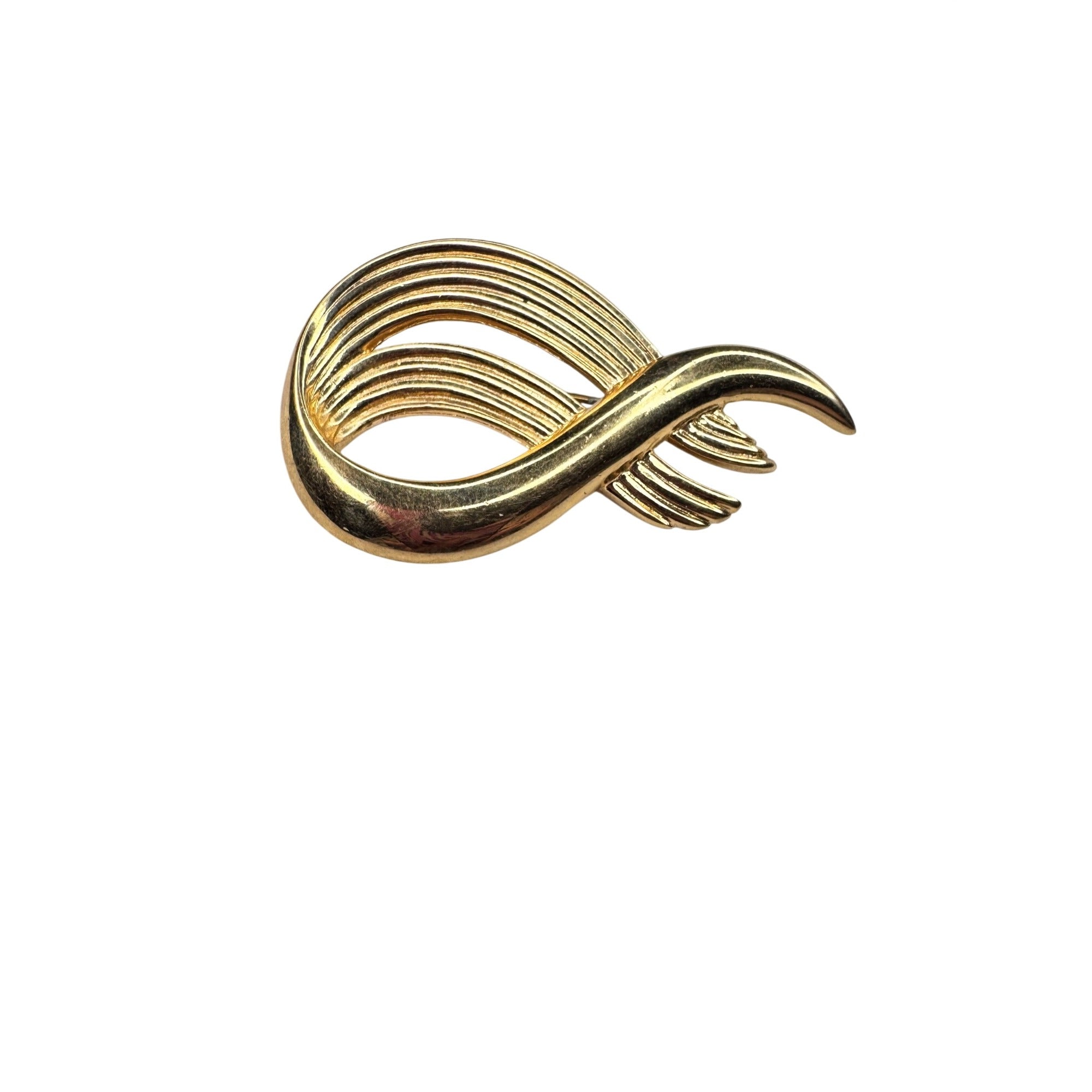 Monet Gold Tone Ribbon Loop Brooch Sculptural Modernist 1980s Vintage