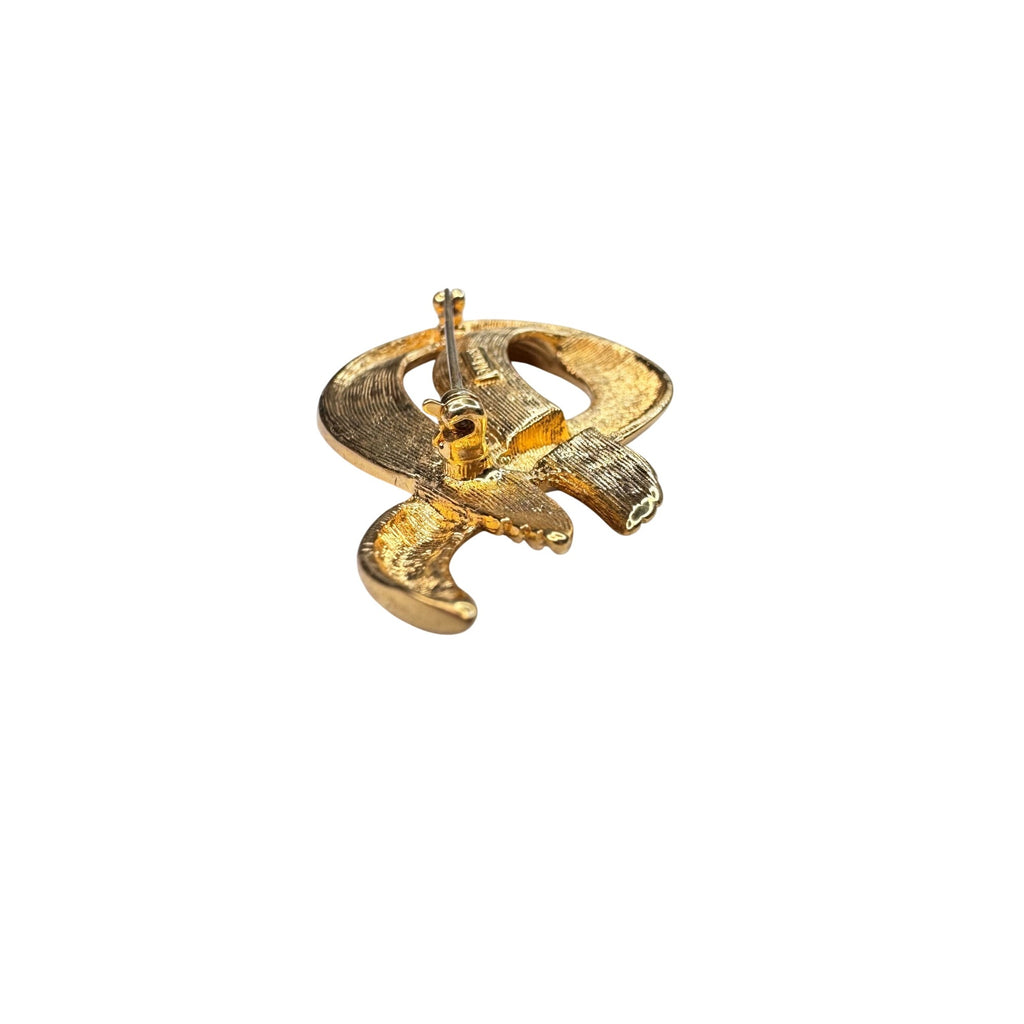 Monet Gold Tone Ribbon Loop Brooch Sculptural Modernist 1980s Vintage