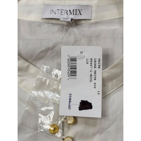 Intermix Size 14 Blouse White Leona Ruffle Poplin Balloon Sleeve New