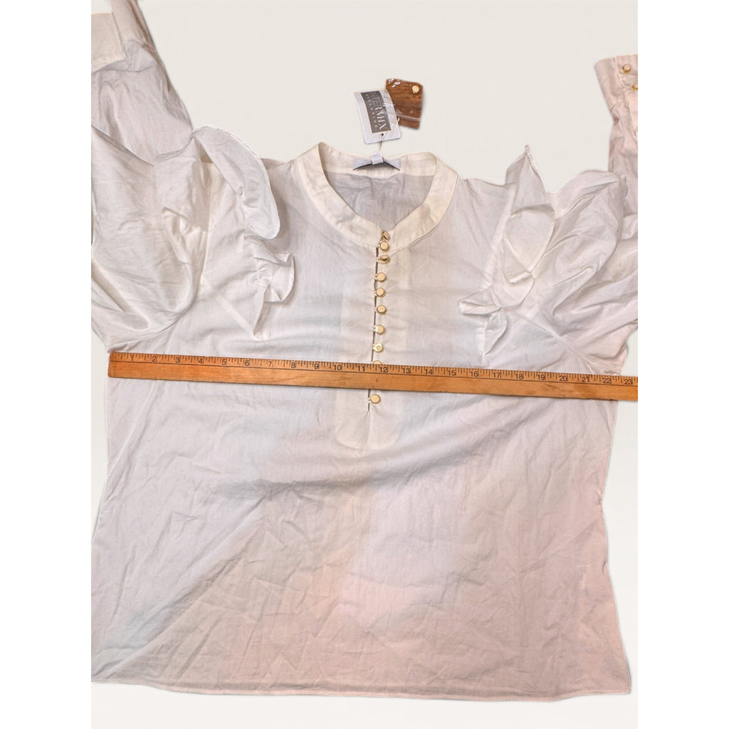Intermix Size 14 Blouse White Leona Ruffle Poplin Balloon Sleeve New